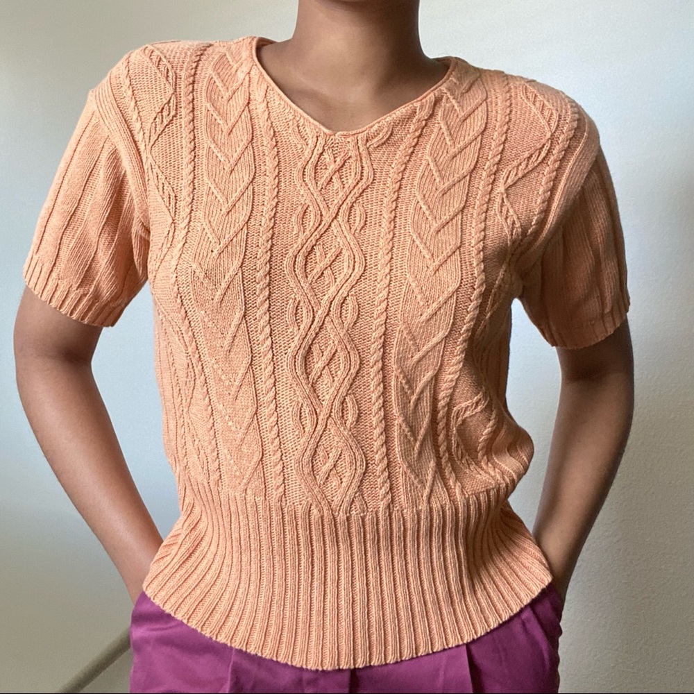 orange cable knit sweater top